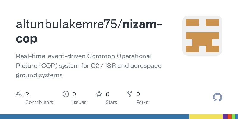 GitHub - altunbulakemre75/nizam-cop: Real-time, event-driven Common Operational Picture (COP) system for C2 / ISR and aerospace…