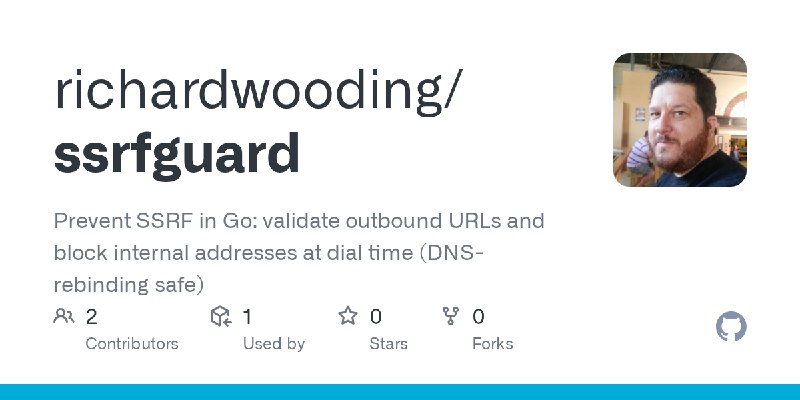 GitHub - richardwooding/ssrfguard: Prevent SSRF in Go: validate outbound URLs and block internal addresses at dial time (DNS-rebinding…