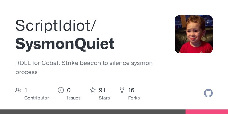 GitHub - ScriptIdiot/SysmonQuiet: RDLL for Cobalt Strike beacon to silence sysmon process