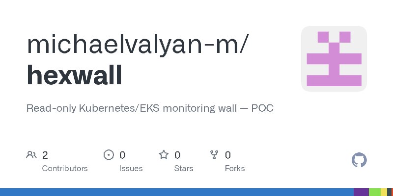 GitHub - michaelvalyan-m/hexwall: Read-only Kubernetes/EKS monitoring wall — POC