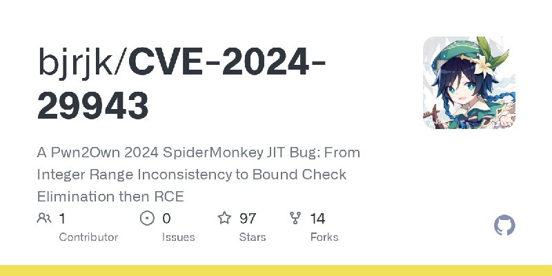 GitHub - bjrjk/CVE-2024-29943: A Pwn2Own 2024 SpiderMonkey JIT Bug: From Integer Range Inconsistency to Bound Check Elimination…