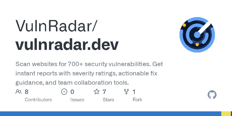 GitHub - VulnRadar/vulnradar.dev: Scan websites for 700+ security vulnerabilities. Get instant reports with severity ratings, actionable…