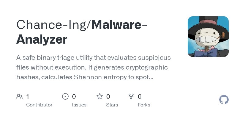 GitHub - Chance-Ing/Malware-Analyzer: A safe binary triage utility that evaluates suspicious files without execution. It generates…