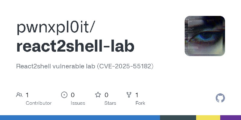 GitHub - pwnxpl0it/react2shell-lab: React2shell vulnerable lab (CVE-2025-55182)