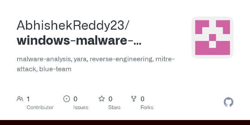 GitHub - AbhishekReddy23/windows-malware-analysis-yara: malware-analysis, yara, reverse-engineering, mitre-attack, blue-team