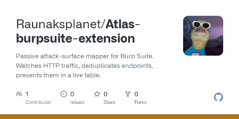 GitHub - Raunaksplanet/Atlas-burpsuite-extension: Passive attack-surface mapper for Burp Suite. Watches HTTP traffic, deduplicates…