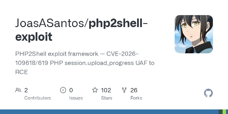 GitHub - JoasASantos/php2shell-exploit: PHP2Shell exploit framework — CVE-2026-109618/619 PHP session.upload_progress UAF to RCE