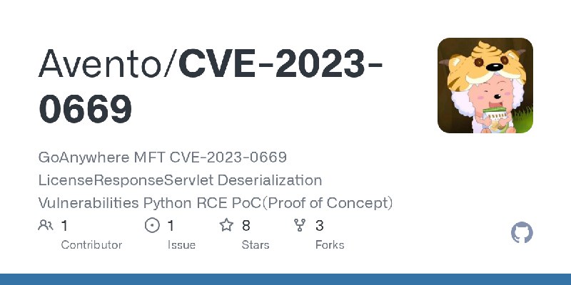 GitHub - Avento/CVE-2023-0669: GoAnywhere MFT CVE-2023-0669 LicenseResponseServlet Deserialization Vulnerabilities Python RCE PoC(Proof…