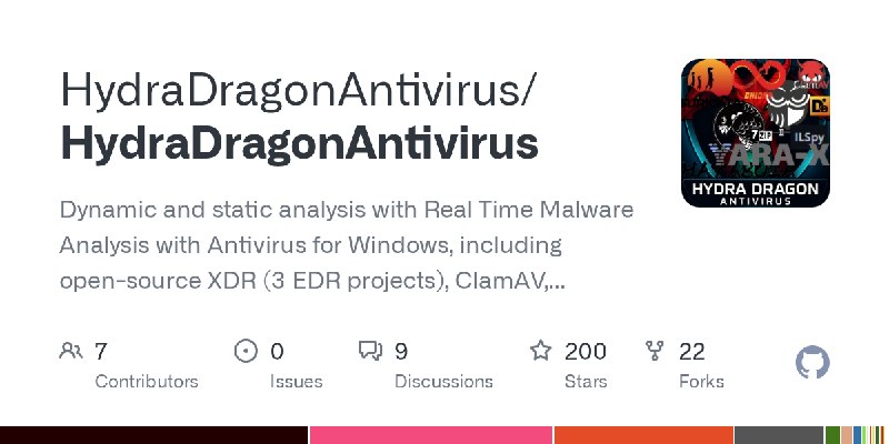 GitHub - HydraDragonAntivirus/HydraDragonAntivirus: Dynamic and static analysis with Real Time Malware Analysis with Antivirus…