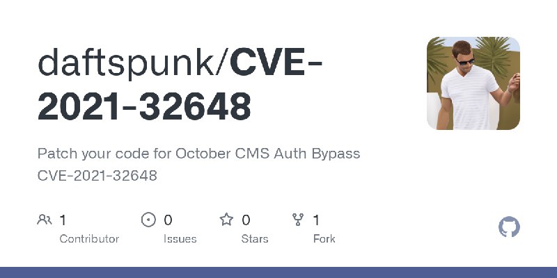 GitHub - daftspunk/CVE-2021-32648: Patch your code for October CMS Auth Bypass CVE-2021-32648
