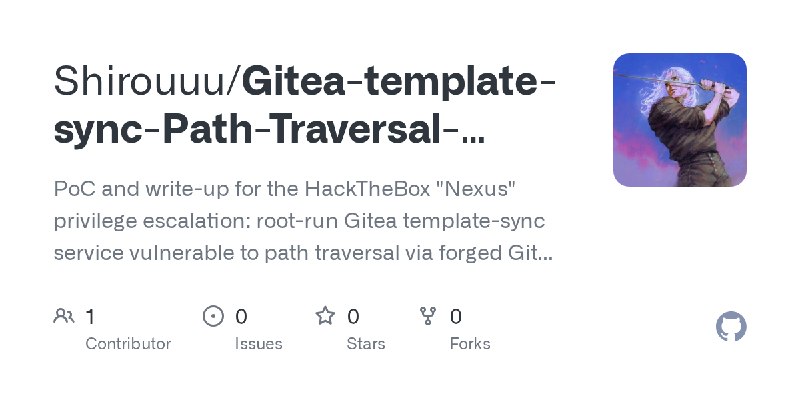 GitHub - Shirouuu/Gitea-template-sync-Path-Traversal-Privilege-Escalation-CVE-2026-38526-: PoC and write-up for the HackTheBox…