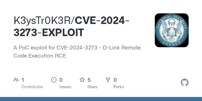 GitHub - K3ysTr0K3R/CVE-2024-3273-EXPLOIT: A PoC exploit for CVE-2024-3273 - D-Link Remote Code Execution RCE
