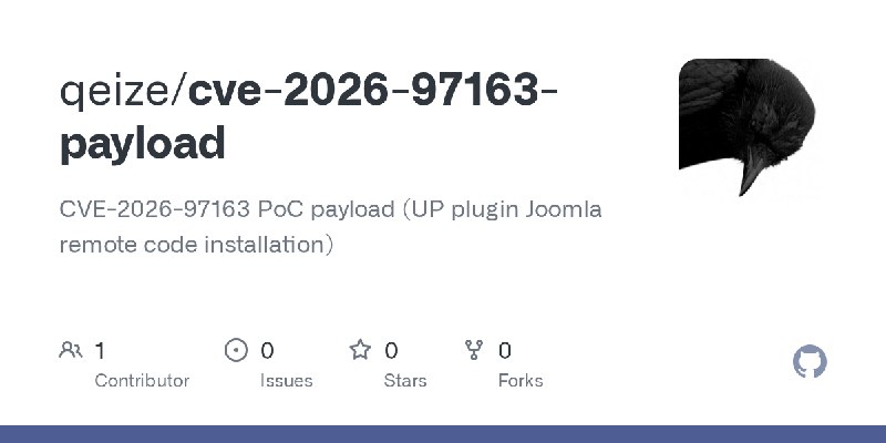 GitHub - qeize/cve-2026-97163-payload: CVE-2026-97163 PoC payload (UP plugin Joomla remote code installation)