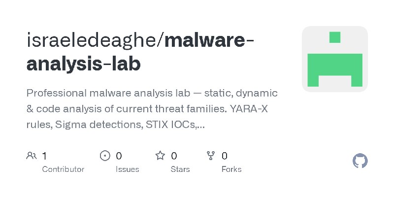 GitHub - israeledeaghe/malware-analysis-lab: Professional malware analysis lab — static, dynamic & code analysis of current threat…