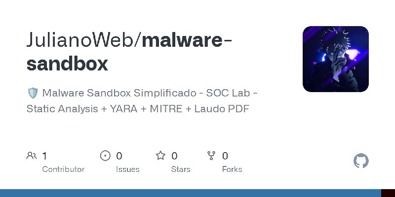 GitHub - JulianoWeb/malware-sandbox: 🛡️ Malware Sandbox Simplificado - SOC Lab - Static Analysis + YARA + MITRE + Laudo PDF