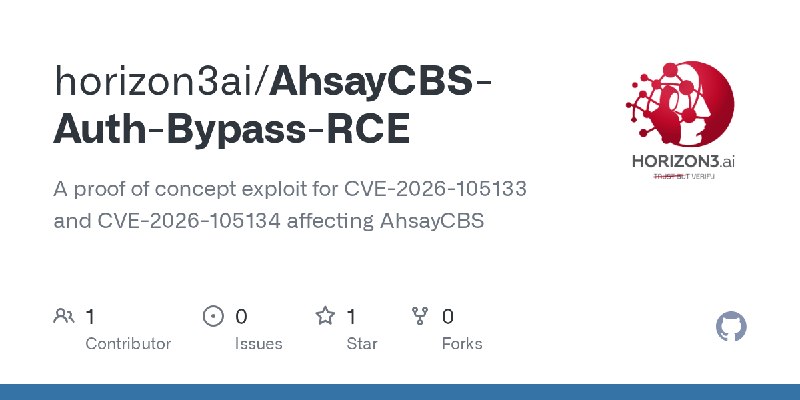 GitHub - horizon3ai/AhsayCBS-Auth-Bypass-RCE: A proof of concept exploit for CVE-2026-105133 and CVE-2026-105134 affecting AhsayCBS