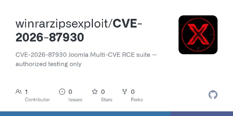 GitHub - winrarzipsexploit/CVE-2026-87930: CVE-2026-87930 Joomla Multi-CVE RCE suite — authorized testing only