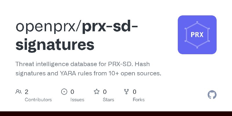 GitHub - openprx/prx-sd-signatures: Threat intelligence database for PRX-SD. Hash signatures and YARA rules from 10+ open sources.