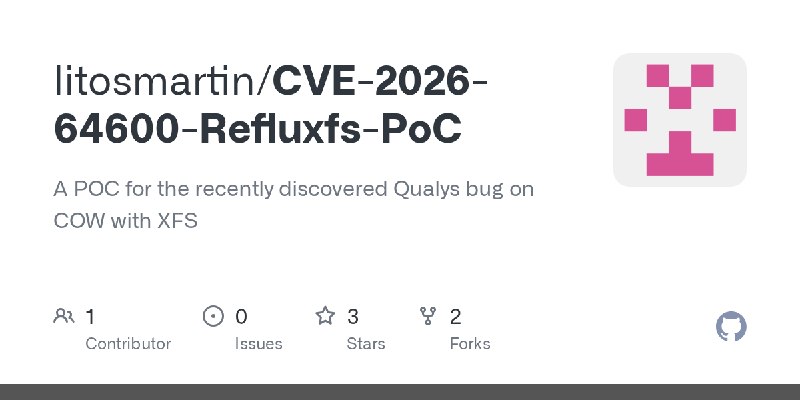 GitHub - litosmartin/CVE-2026-64600-Refluxfs-PoC: A POC for the recently discovered Qualys bug on COW with XFS
