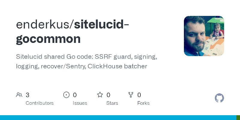 GitHub - enderkus/sitelucid-gocommon: Sitelucid shared Go code: SSRF guard, signing, logging, recover/Sentry, ClickHouse batcher