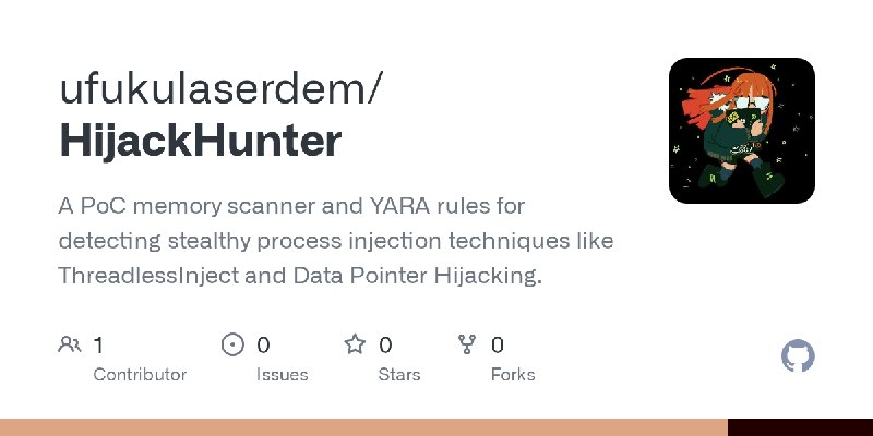 GitHub - ufukulaserdem/HijackHunter: A PoC memory scanner and YARA rules for detecting stealthy process injection techniques like…