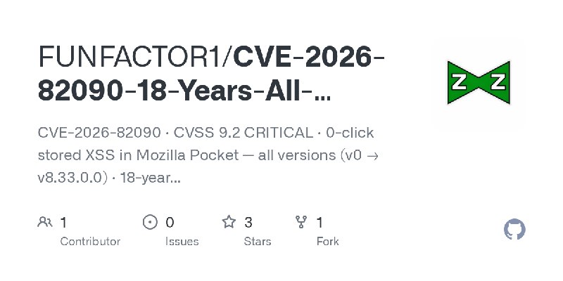 GitHub - FUNFACTOR1/CVE-2026-82090-18-Years-All-Versions-CVSS-9.2-CRITICAL-The-Pocket-Forever-Day: CVE-2026-82090 · CVSS 9.2 CRITICAL…