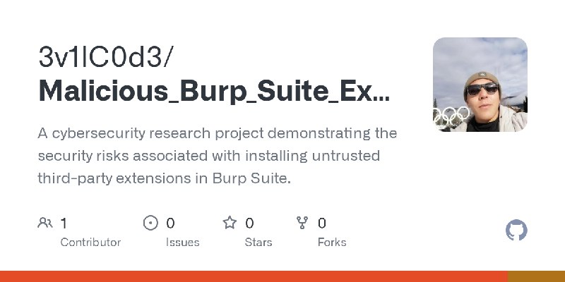 GitHub - 3v1lC0d3/Malicious_Burp_Suite_Extension: A cybersecurity research project demonstrating the security risks associated…