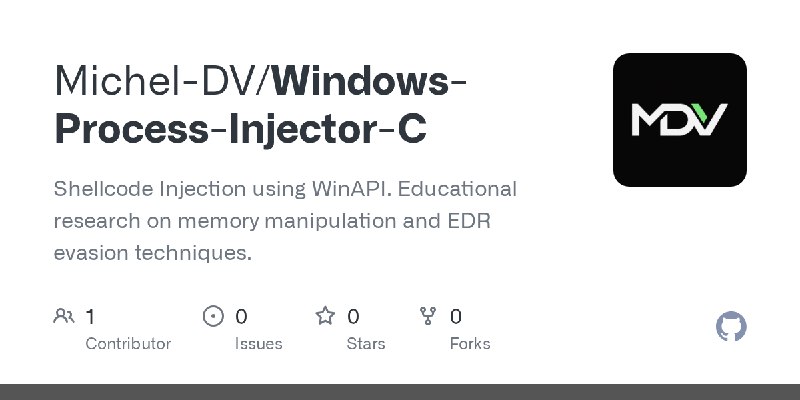 GitHub - Michel-DV/Windows-Process-Injector-C: Shellcode Injection using WinAPI. Educational research on memory manipulation and…