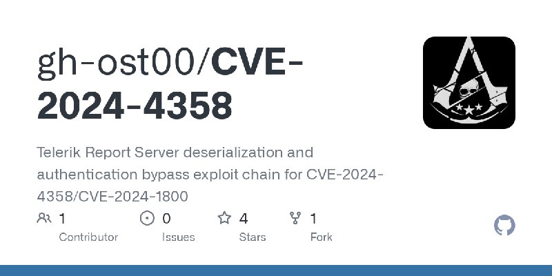 GitHub - gh-ost00/CVE-2024-4358: Telerik Report Server deserialization and authentication bypass exploit chain for CVE-2024-4358/CVE…