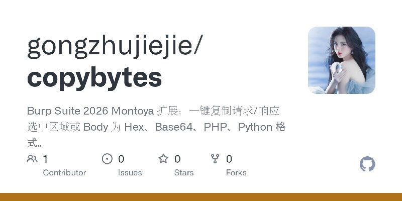 GitHub - gongzhujiejie/copybytes: Burp Suite 2026 Montoya 扩展：一键复制请求/响应选中区域或 Body 为 Hex、Base64、PHP、Python 格式。