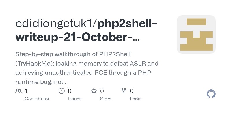 GitHub - edidiongetuk1/php2shell-writeup-21-October-2026-: Step-by-step walkthrough of PHP2Shell (TryHackMe): leaking memory to…