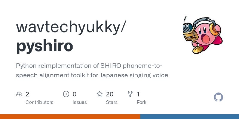 GitHub - wavtechyukky/pyshiro: Python reimplementation of SHIRO phoneme-to-speech alignment toolkit for Japanese singing voice