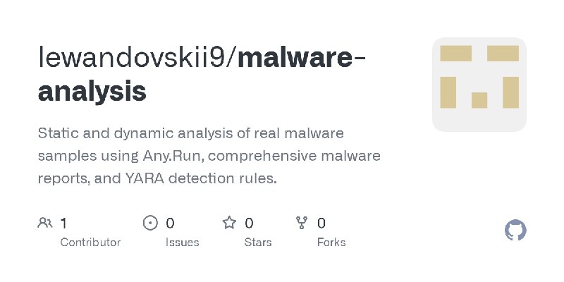 GitHub - lewandovskii9/malware-analysis: Static and dynamic analysis of real malware samples using Any.Run, comprehensive malware…