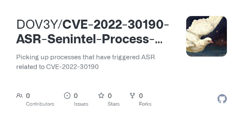 GitHub - DOV3Y/CVE-2022-30190-ASR-Senintel-Process-Pickup: Picking up processes that have triggered ASR related to CVE-2022-30190