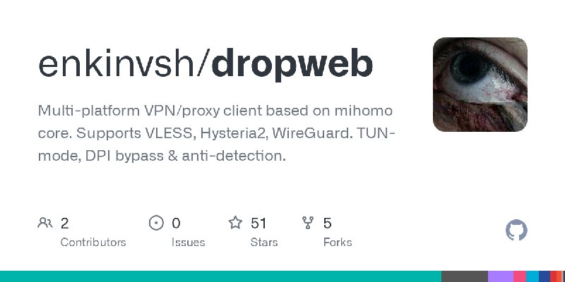 GitHub - enkinvsh/dropweb: Multi-platform VPN/proxy client based on mihomo core. Supports VLESS, Hysteria2, WireGuard. TUN-mode…