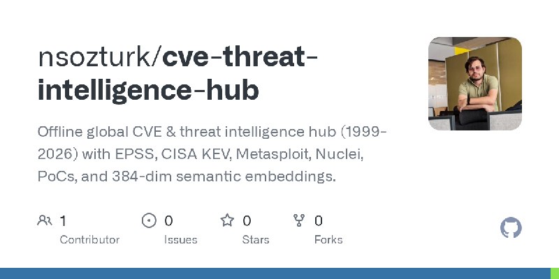 GitHub - nsozturk/cve-threat-intelligence-hub: Offline global CVE & threat intelligence hub (1999-2026) with EPSS, CISA KEV, Metasploit…