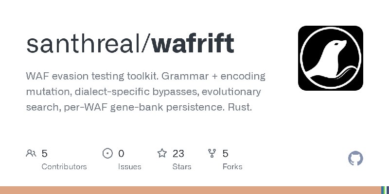 GitHub - santhreal/wafrift: WAF evasion testing toolkit. Grammar + encoding mutation, dialect-specific bypasses, evolutionary search…