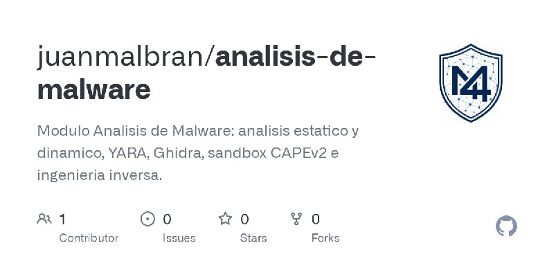 GitHub - juanmalbran/analisis-de-malware: Modulo Analisis de Malware: analisis estatico y dinamico, YARA, Ghidra, sandbox CAPEv2…