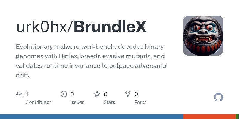 GitHub - urk0hx/BrundleX: Evolutionary malware workbench: decodes binary genomes with Binlex, breeds evasive mutants, and validates…