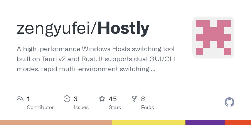 GitHub - zengyufei/Hostly: A high-performance Windows Hosts switching tool built on Tauri v2 and Rust. It supports dual GUI/CLI…