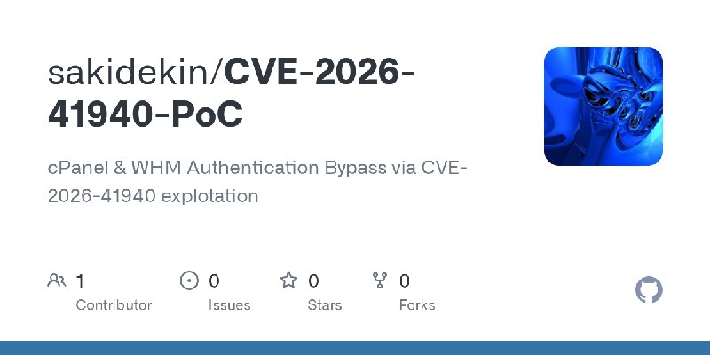 GitHub - sakidekin/CVE-2026-41940-PoC: cPanel & WHM Authentication Bypass via CVE-2026-41940 explotation