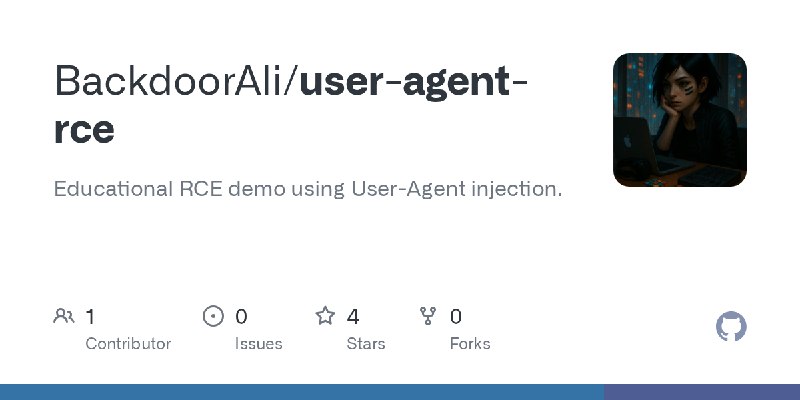 GitHub - BackdoorAli/user-agent-rce: Educational RCE demo using User-Agent injection.