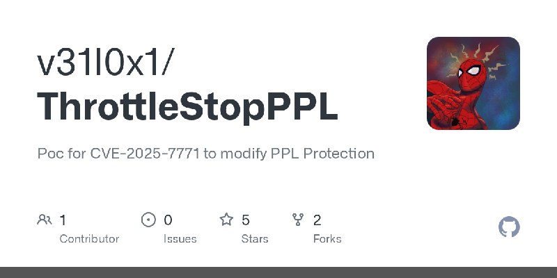 GitHub - v31l0x1/ThrottleStopPPL: Poc for CVE-2025-7771 to modify PPL Protection