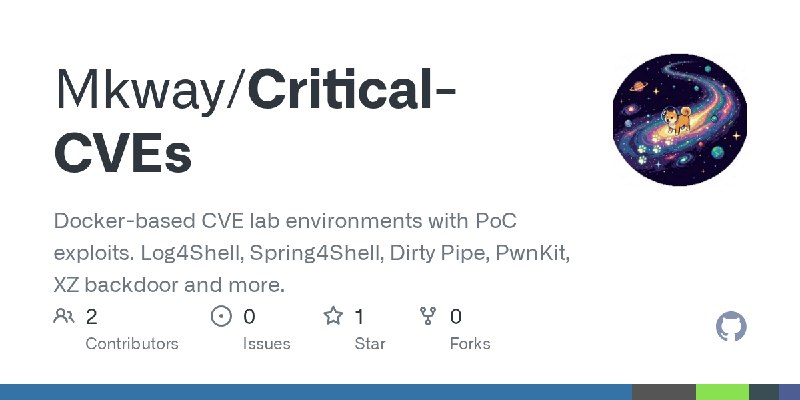 GitHub - Mkway/Critical-CVEs: Docker-based CVE lab environments with PoC exploits. Log4Shell, Spring4Shell, Dirty Pipe, PwnKit…