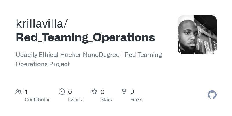 GitHub - krillavilla/Red_Teaming_Operations: Udacity Ethical Hacker NanoDegree | Red Teaming Operations Project