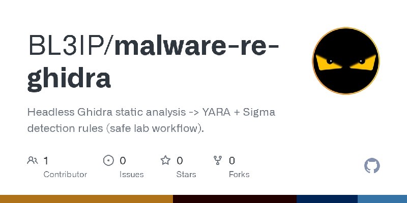 GitHub - BL3IP/malware-re-ghidra: Headless Ghidra static analysis -> YARA + Sigma detection rules (safe lab workflow).