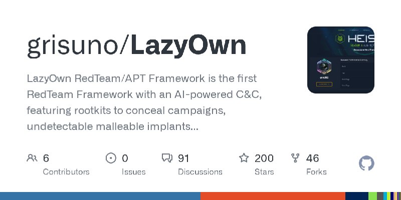 GitHub - grisuno/LazyOwn: LazyOwn RedTeam/APT Framework is the first RedTeam Framework with an AI-powered C&C, featuring rootkits…