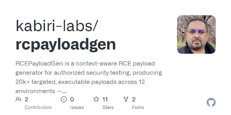 GitHub - kabiri-labs/rcpayloadgen: RCEPayloadGen is a context-aware RCE payload generator for authorized security testing, producing…
