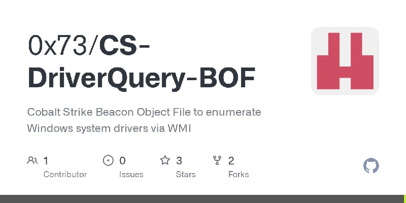 GitHub - 0x73/CS-DriverQuery-BOF: Cobalt Strike Beacon Object File to enumerate Windows system drivers via WMI