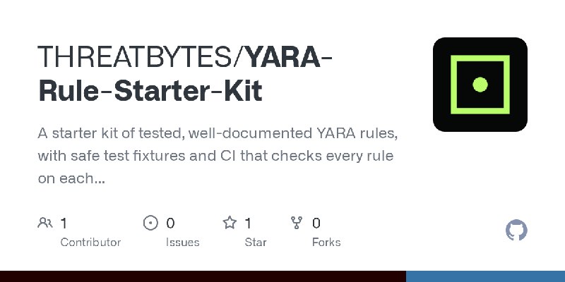 GitHub - THREATBYTES/YARA-Rule-Starter-Kit: A starter kit of tested, well-documented YARA rules, with safe test fixtures and CI…